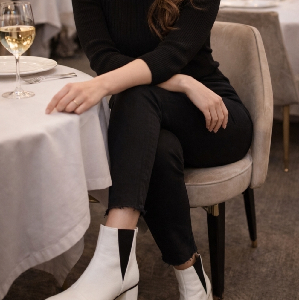 Rebecca Minkoff White and Black Heeled Ankle Boots Size 6